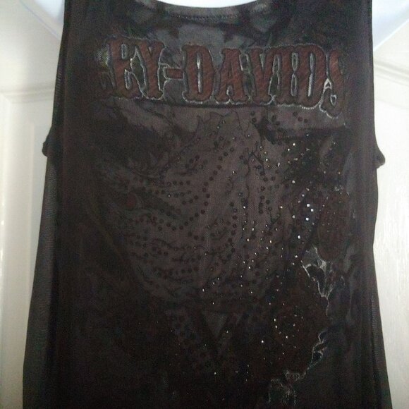 Harley Davidson Eagle Crystals Mesh Tank Biker Rocker Goth L - Picture 4 of 16